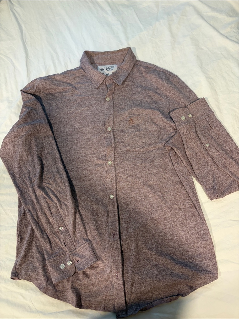 Original Penguin Men's Heathered Burgundy Button-Down Shirt